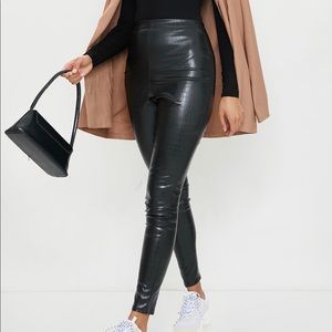 Pretty Little Thing Black Croc Faux Leather Pants